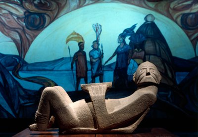 Liegende Tempelfigur, genannt ein Chac-Mool, Tarascan von Pre Columbian